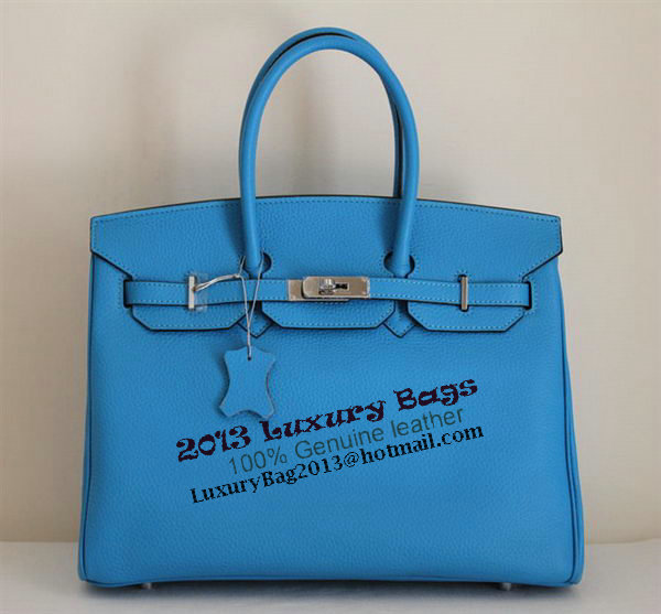 Hermes Birkin 35CM Tote Bag Blue Clemence Leather H6089 Silver
