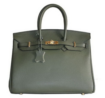 Hermes Birkin 35CM Tote Bag Dark Green Clemence Leather H6089 Gold