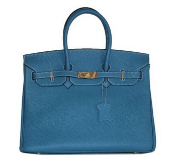 Hermes Birkin 35CM Tote Bag Light Blue Clemence Leather H6089 Gold