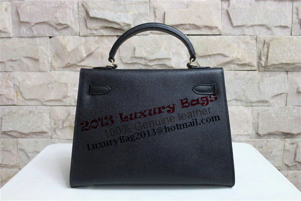 Hermes Kelly 32cm Shoulder Bag Black Saffiano Leather K32 Gold