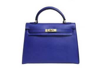Hermes Kelly 32cm Shoulder Bag Blue Saffiano Leather K32 Gold