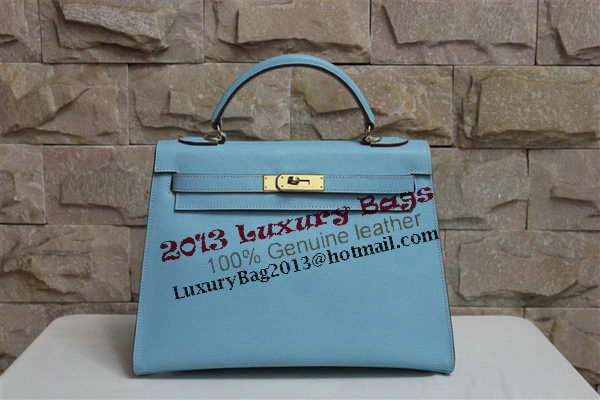Hermes Kelly 32cm Shoulder Bag Light Blue Saffiano Leather K32 Gold