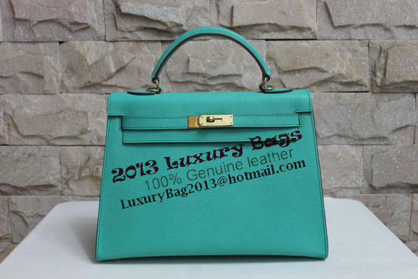 Hermes Kelly 32cm Shoulder Bag Light Green Saffiano Leather K32 Gold