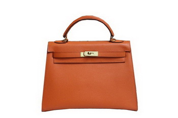 Hermes Kelly 32cm Shoulder Bag Orange Saffiano Leather K32 Gold