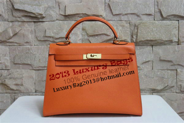 Hermes Kelly 32cm Shoulder Bag Orange Saffiano Leather K32 Gold