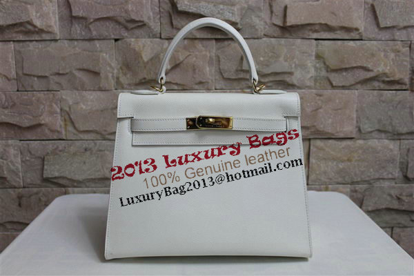 Hermes Kelly 32cm Shoulder Bag White Saffiano Leather K32 Gold