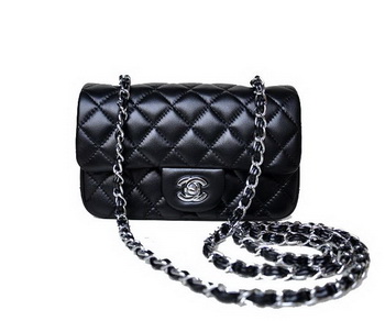 Chanel mini Classic Flap Bag Black Sheekskin 1117 Silver