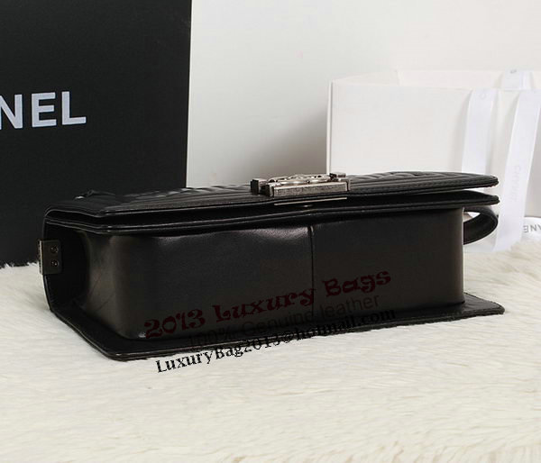 Chanel Black Sheppskin Leather Le Boy Flap Shoulder Bag A67086 Silver
