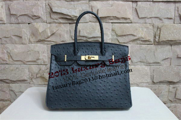 Hermes Birkin 35CM Tote Bag Dark Blue Ostrich Leather BK35 Gold