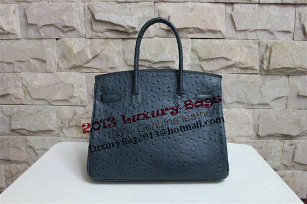 Hermes Birkin 35CM Tote Bag Dark Blue Ostrich Leather BK35 Gold