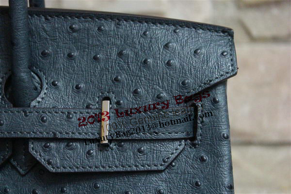 Hermes Birkin 35CM Tote Bag Dark Blue Ostrich Leather BK35 Silver