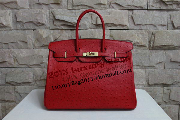Hermes Birkin 35CM Tote Bag Red Ostrich Leather BK35 Gold