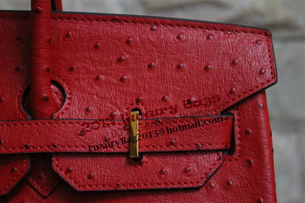 Hermes Birkin 35CM Tote Bag Red Ostrich Leather BK35 Gold