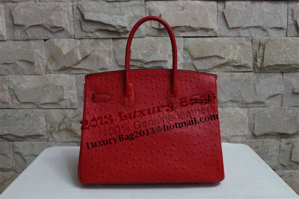Hermes Birkin 35CM Tote Bag Red Ostrich Leather BK35 Silver