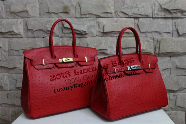 Hermes Birkin 35CM Tote Bag Red Ostrich Leather BK35 Silver