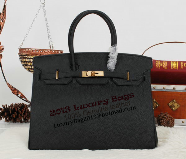 Hermes Birkin 35CM Tote Bag Black Clemence Leather H35 Gold