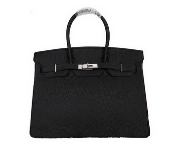 Hermes Birkin 35CM Tote Bag Black Clemence Leather H35 Silver