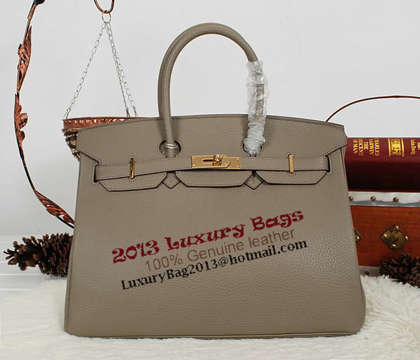 Hermes Birkin 35CM Tote Bag Gray Clemence Leather H35 Gold
