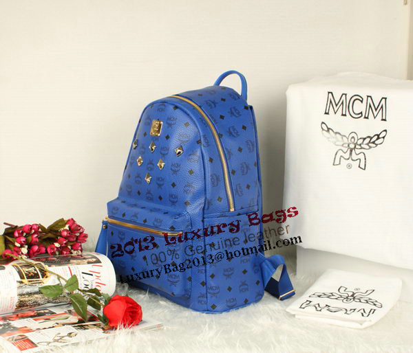 MCM Stark Backpack Jumbo in Calf Leather 8006 Blue