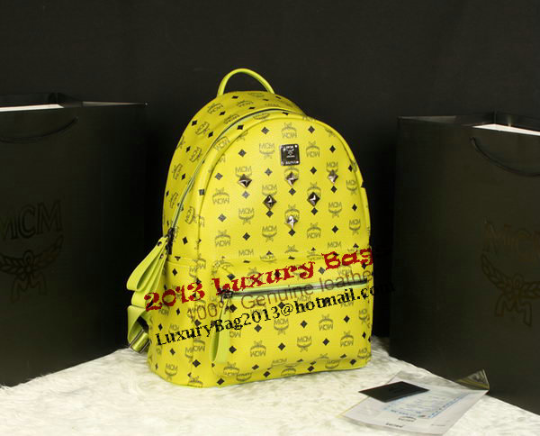 MCM Stark Backpack Jumbo in Calf Leather 8006 Lemon