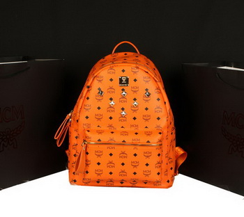 MCM Stark Backpack Jumbo in Calf Leather 8006 Orange