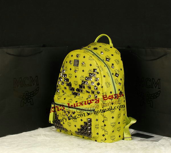 MCM Stark Backpack Jumbo in Calf Leather 8100 Lemon