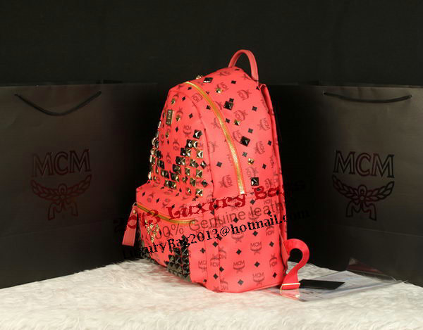MCM Stark Backpack Jumbo in Calf Leather 8100 Light Red