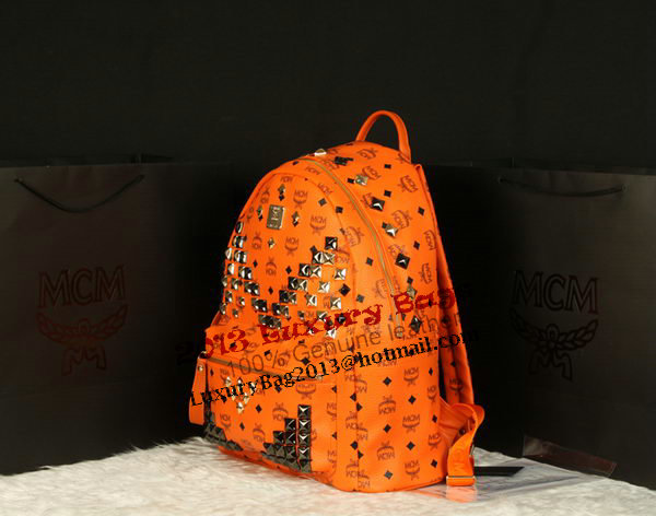 MCM Stark Backpack Jumbo in Calf Leather 8100 Orange