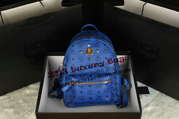 MCM Stark Backpack Large in Calf Leather 8004 Blue