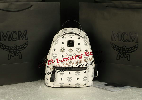 MCM Stark Backpack Medium in Calf Leather 8003 White