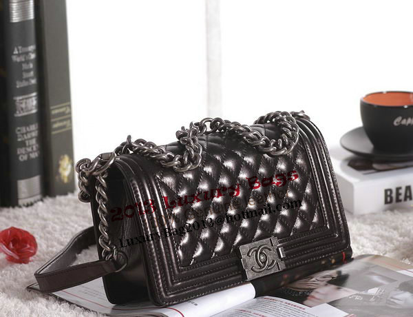 Chanel Boy Flap Shoulder Bag in Black Lambskin Leather A67086 Silver