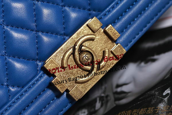 Chanel Boy Flap Shoulder Bag in Blue Lambskin Leather A67086 Gold