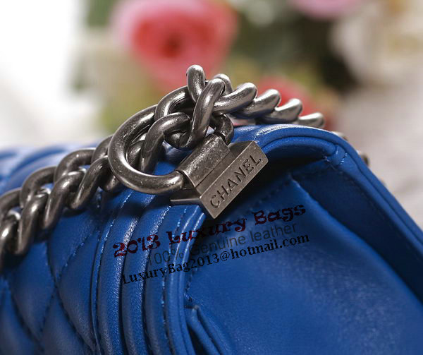 Chanel Boy Flap Shoulder Bag in Blue Lambskin Leather A67086 Silver