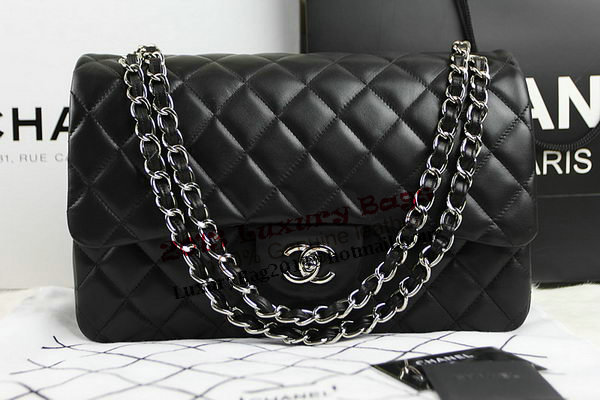 Chanel Classic Flap Bag 1113 Black Original Sheepskin Leather Silver