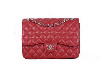 Chanel Classic Flap Bag 1113 Red Original Cannage Pattern Leather Silver