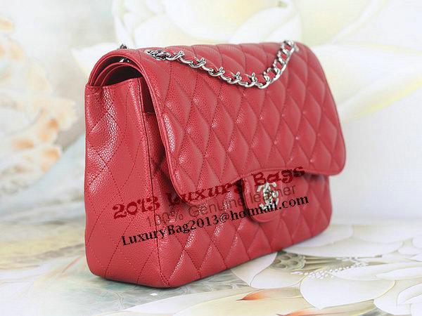 Chanel Classic Flap Bag 1113 Red Original Cannage Pattern Leather Silver