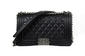 Chanel Boy Flap Shoulder Bag in Black Original Deerskin Leather A67025 Silver