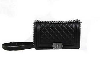 Chanel Boy Flap Shoulder Bag in Original Black Lambskin Leather A67025 Silver