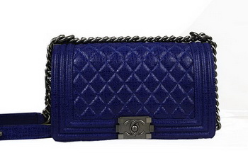 Chanel Boy Flap Shoulder Bag in Original Glazed Crackled Leather A67025 Blue