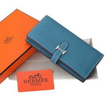 Hermes Bearn Japonaise Bi-Fold Wallet Grainy Leather A208 Blue