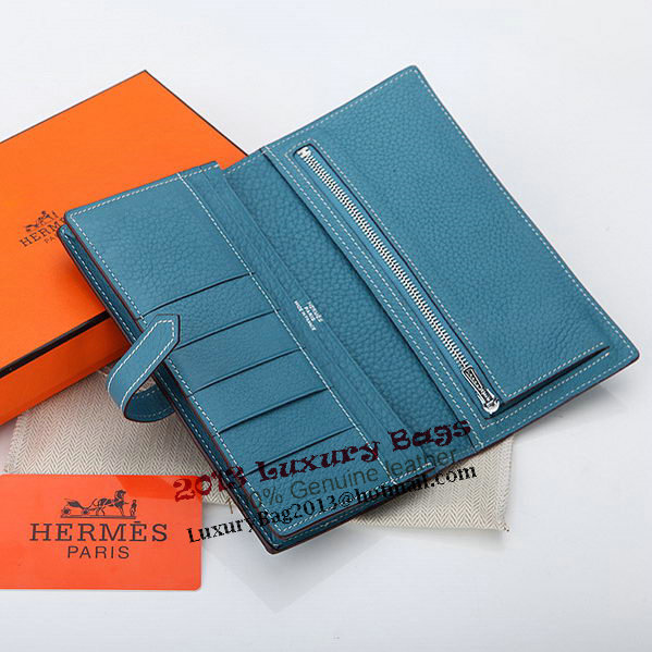 Hermes Bearn Japonaise Bi-Fold Wallet Grainy Leather A208 Blue