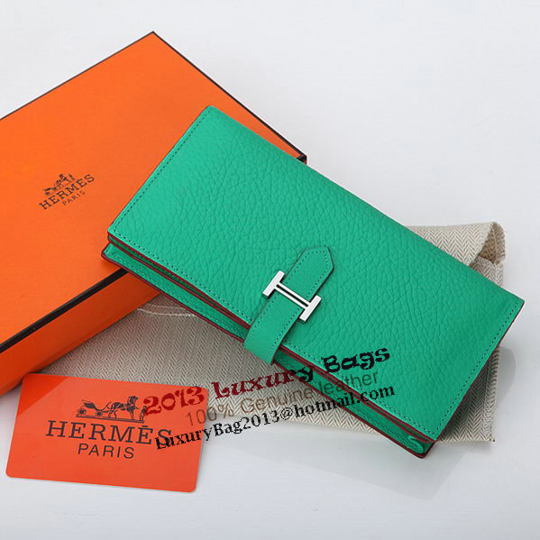Hermes Bearn Japonaise Bi-Fold Wallet Grainy Leather A208 Light Green