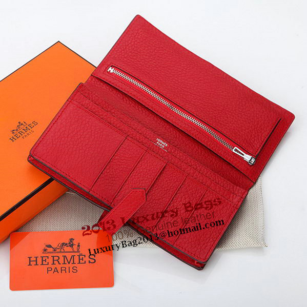 Hermes Bearn Japonaise Bi-Fold Wallet Grainy Leather A208 Red