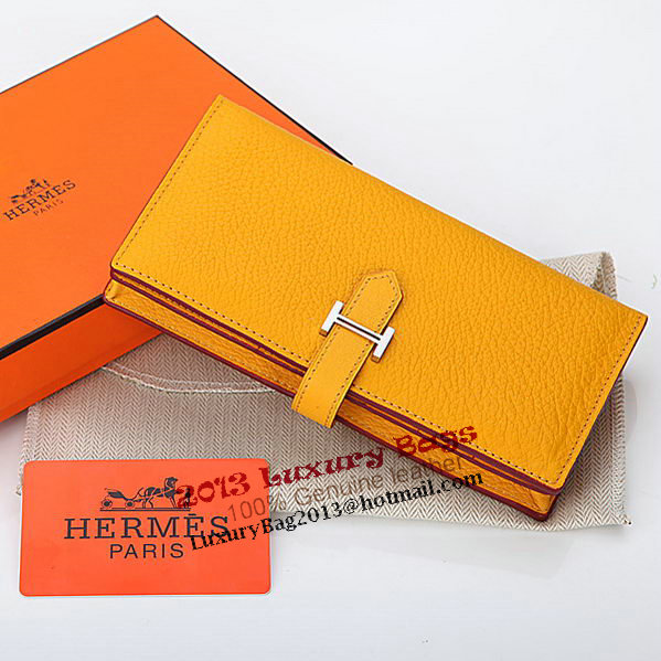 Hermes Bearn Japonaise Bi-Fold Wallet Grainy Leather A208 Yellow