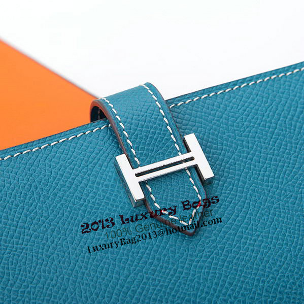 Hermes Bearn Japonaise Bi-Fold Wallet Original Leather A208 Blue