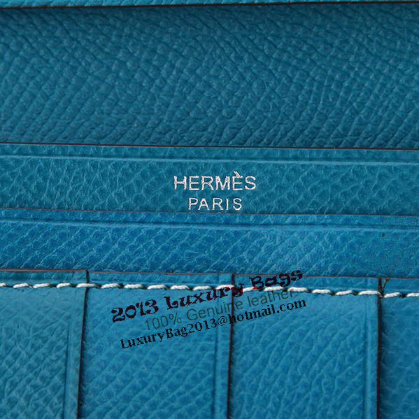 Hermes Bearn Japonaise Bi-Fold Wallet Original Leather A208 Blue