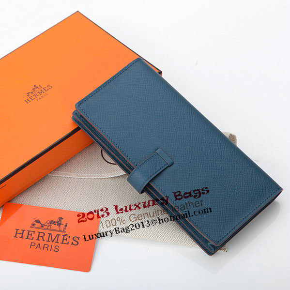 Hermes Bearn Japonaise Bi-Fold Wallet Original Leather A208 Dark Blue