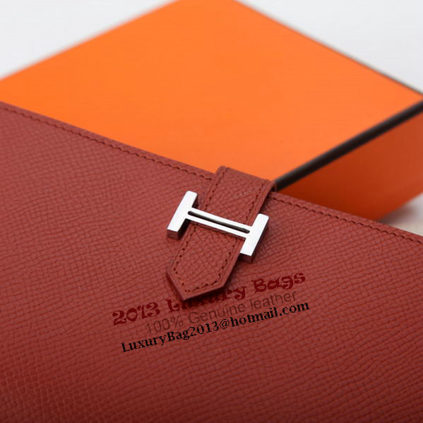 Hermes Bearn Japonaise Bi-Fold Wallet Original Leather A208 Red