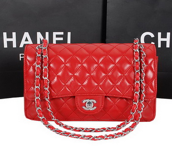 Chanel 2.55 Series Bag 1112 Red Sheepskin Leather Silver