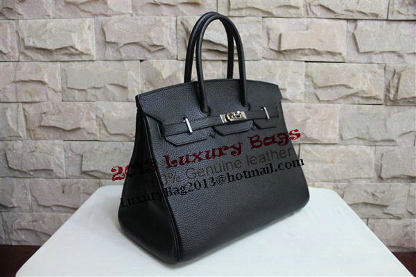 Hermes Birkin 35CM Tote Bag Black&Rose Clemence Leather H35 Silver
